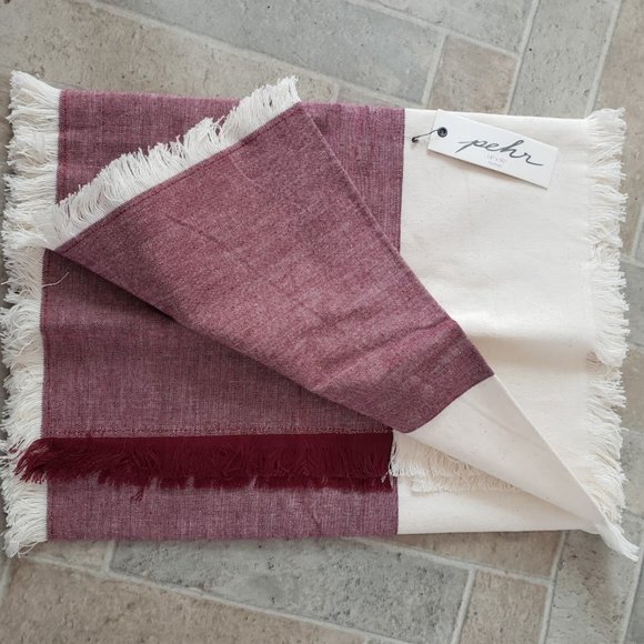 Pehr Table Runner 14 x 90 Chambray 100% Cotton Wine Natural Fringed NEW - Picture 4 of 6